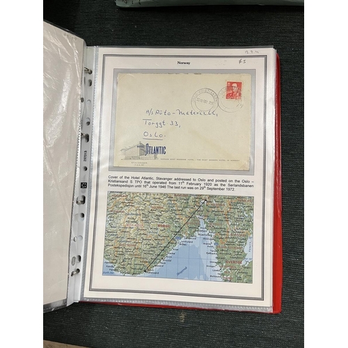 243 - Stamps - Album of approx 38 covers/cards with travelling post office cancels and maps of routes take... 