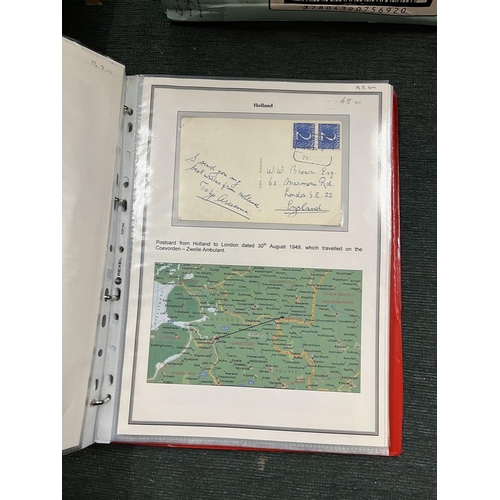 243 - Stamps - Album of approx 38 covers/cards with travelling post office cancels and maps of routes take... 