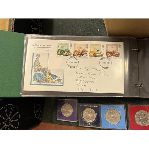 247 - Stamps - Collection of FDCs together with commemorative coins