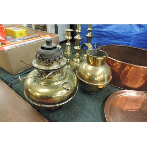 261 - Collection of brass and copper to include spirit kettle