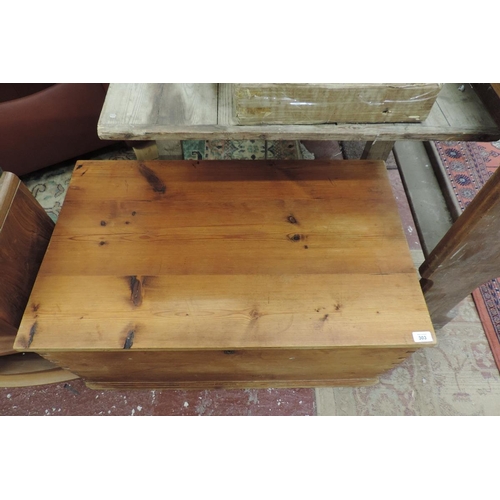 303 - Antique yellow pine chest with metal handles - Approx Width 87cm Depth: 53cm  Height: 45cm