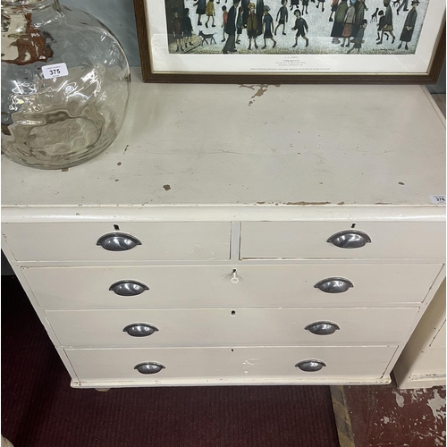 376 - Painted pine chest of drawers on turned feet - Approx W: 101cm x D: 51cm x H: 99cm