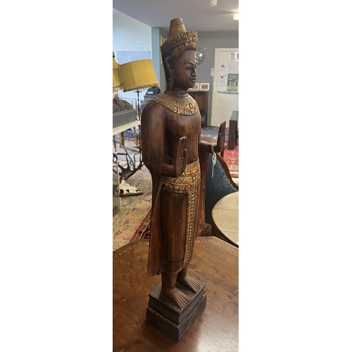 423 - Early 20th C. Cambodian carved wooden Buddha icon in standing pose - Approx height 70cm