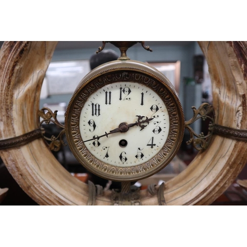 428 - Garniture clock & 2 candelabra - Hippo tusks - Approx height: 52cm
