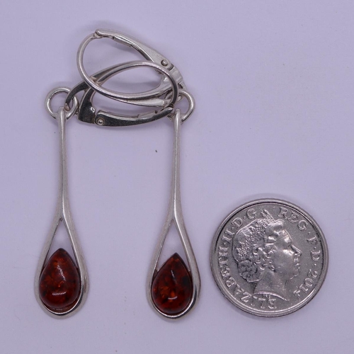 44 - Pair of silver and amber earrings
