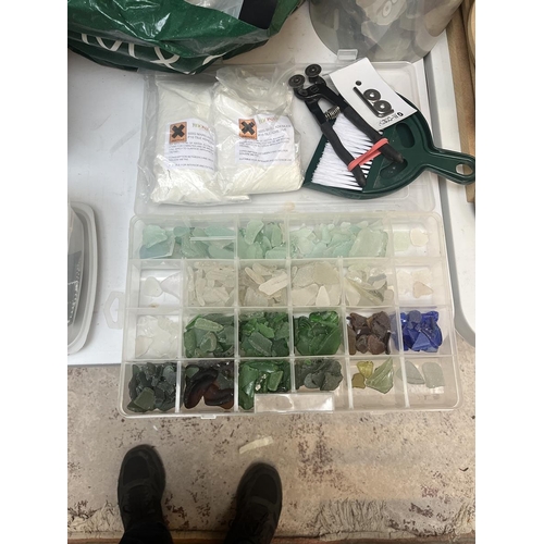 446 - Large collection of craft making kits to include mosaic beads and sea glass