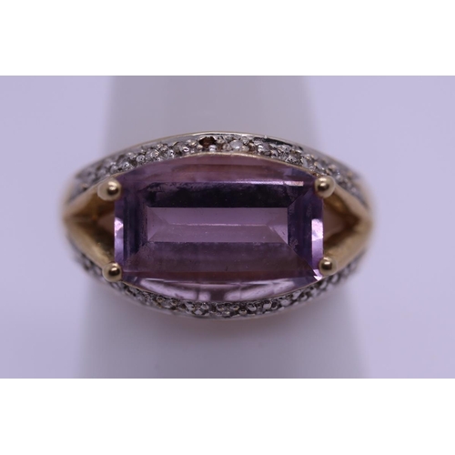 45 - 9ct gold gold amethyst and diamond ring - Size O