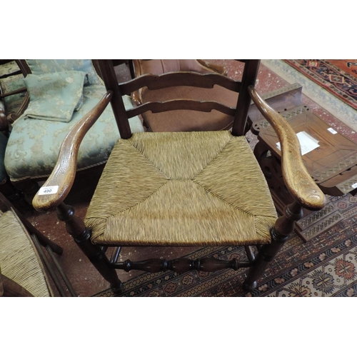 490 - Antique rush seated ladder back chair