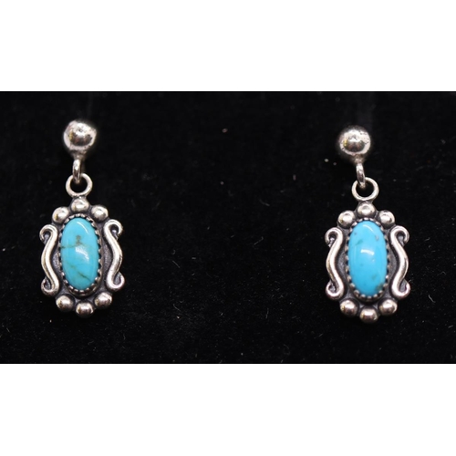 69 - 2 pairs of silver turquoise set earrings