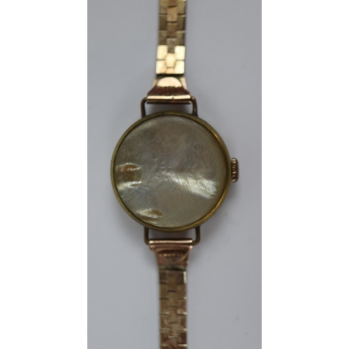 90 - Ladies watch by Medina inlaid with mother of pearl front and back on 9ct gold strap - Approx gross w... 