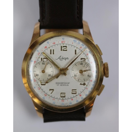 92 - Vintage ADAP 17 Jewels Landerton 248 Gold Plated Chronograph wrist watch