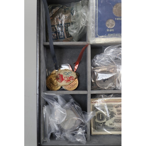 94 - Collection of coins, notes, gaming counters, medals etc