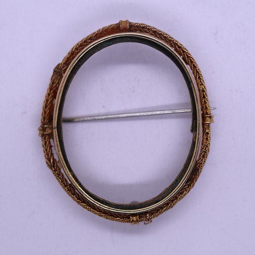 22 - Gold cameo brooch surround with 18ct gold rope steel pin - Approx weight 8g