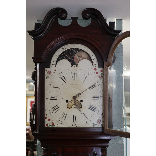 337 - Late 18th C long case clock by Thomas Noon of Ashby-de-la-Zouch, 8 day movement with moon phase
