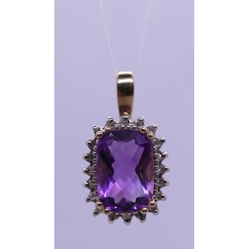 19 - 9ct gold amethyst and diamond set pendant