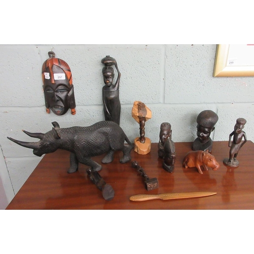 297 - Collection of carved African figurines