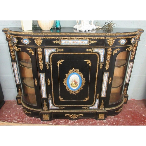 Fine antique French credenza with ormolu and hand painted porcelain mounts - Approx W: 168cm  D: 41cm  H: 113cm