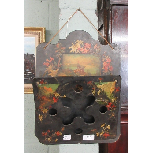 318 - Nicely decorated wall hanging letter rack