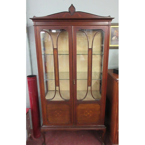 346 - Edwardian inlaid display cabinet - Approx W: 91cm  D: 40cm  H: 186cm