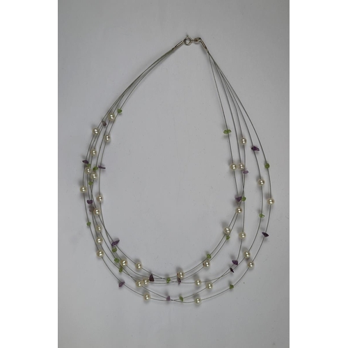 38 - Natural pearl amethyst and peridot necklace