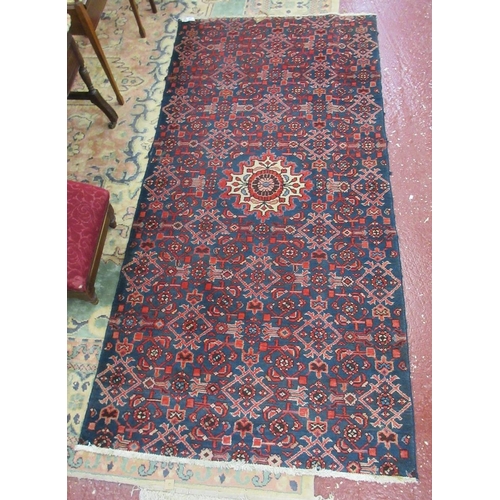 385 - Vintage Persian Hamadan rug, blue herati pattern. - Approx size 214cm x 107cm