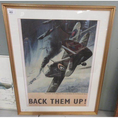 403 - Framed WW2 poster 'Back them up'