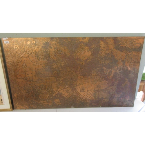 406 - Rare engraved copper vintage world map Henricus - Approx image size 117cm x 66cm