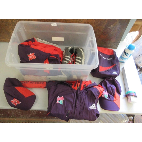 408 - Good collection of London 2012 Olympic/Paralympic collectables to include uniform, baton, shoes (siz... 