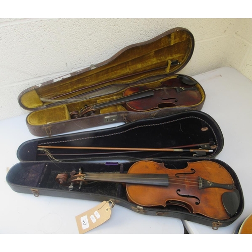 417 - 2 violins one marked Stradivarius