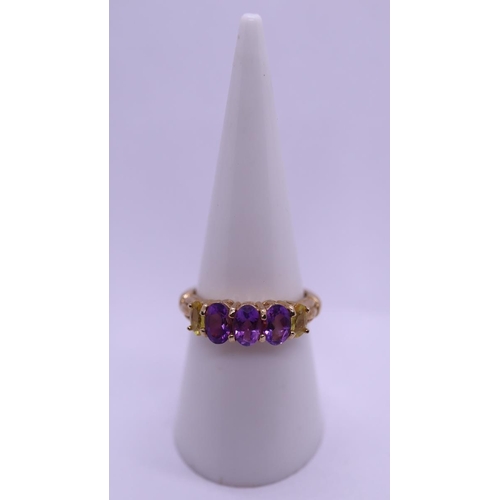 43 - 9ct gold amethyst and yellow sapphire set ring with COA - Size N