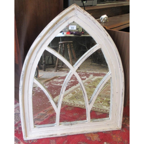 435 - White painted Gothic style arch shaped mirror - Approx Height: 80cm Width: 66cm