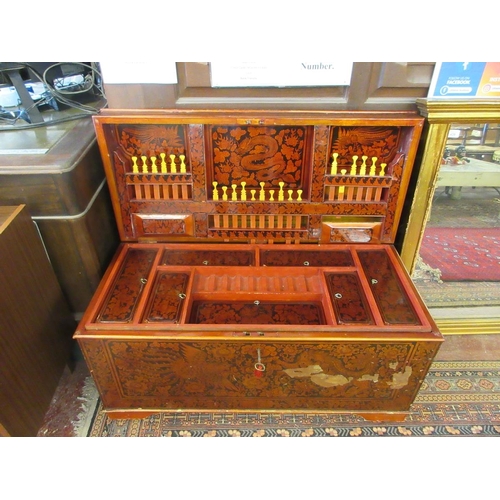 438 - Chinese opium chest with fully fitted interior together with working key bell mechanism and key - Ap... 