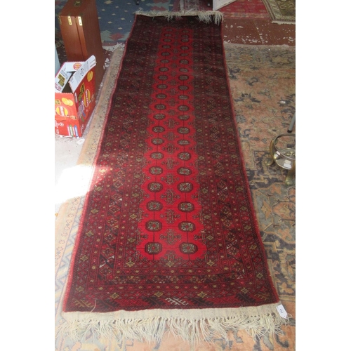 454 - Red patterned runner - Approx size 288cm x  83cm.