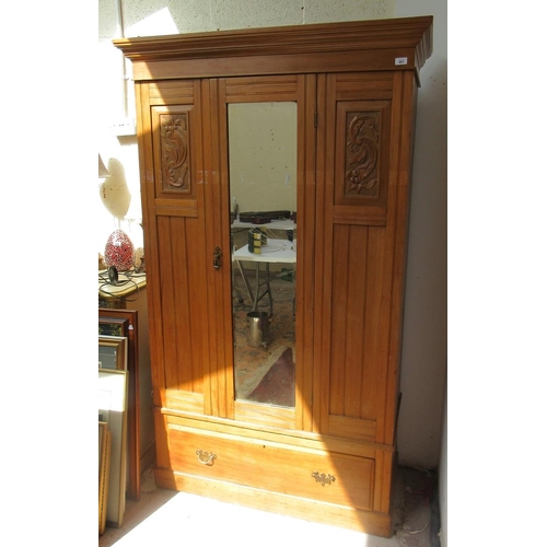 461 - Satinwood wardrobe with mirrored door - Approx W: 116cm  D: 50cm  H: 196cm