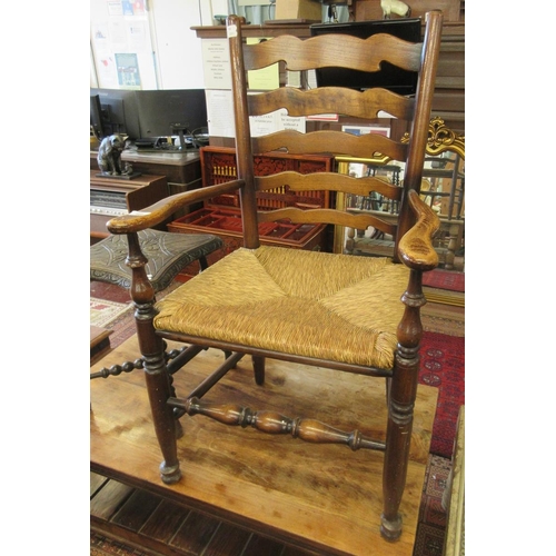 466 - Antique rush seated ladder back chair