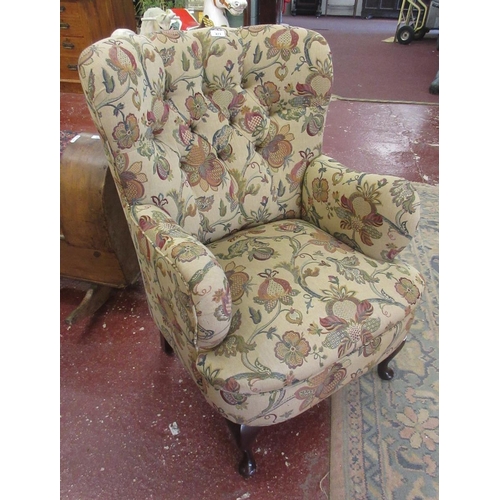 471 - Button back armchair with William Morris style upholstery