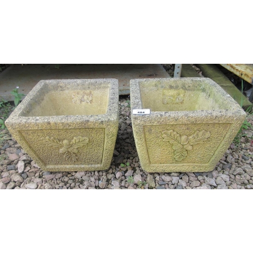 484 - Pair of small square stone planters