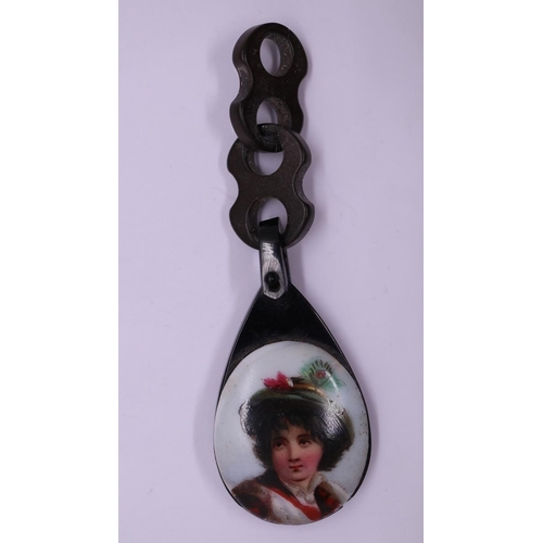 53 - Hand painted miniature portrait pendant on Whitby jet