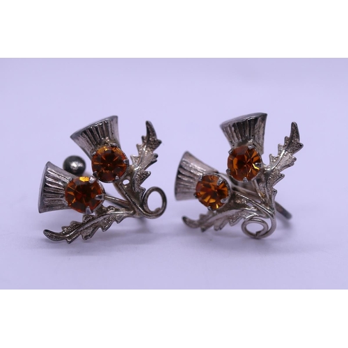 14 - 3 pairs of silver earrings to include amber