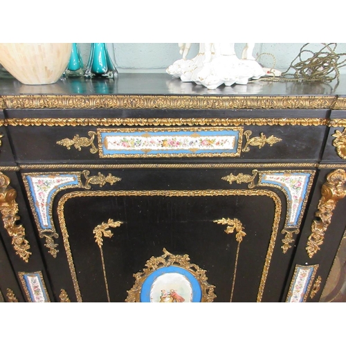 309 - Fine antique French credenza with ormolu and hand painted porcelain mounts - Approx W: 168cm  D: 41c... 