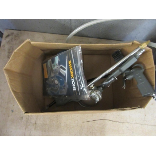 333 - Workzone compressor 24L 2.5hp together with spray guns, tyre pump etc