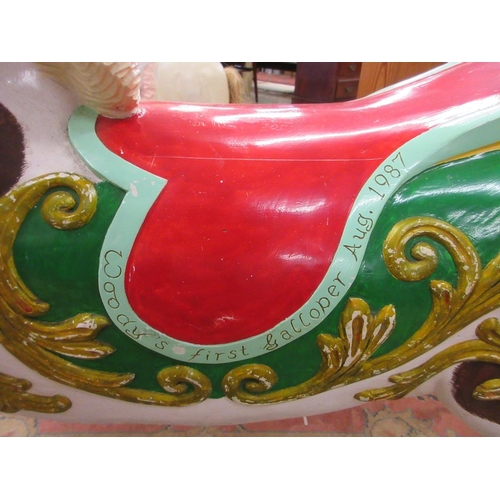 363 - Carved wooden carousel horse painted with inscription - Approx Height 99cm