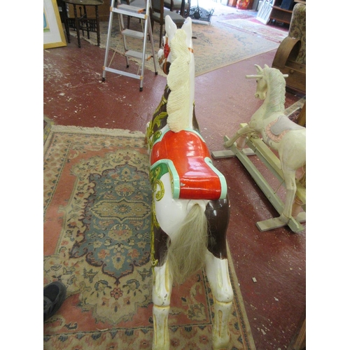 363 - Carved wooden carousel horse painted with inscription - Approx Height 99cm