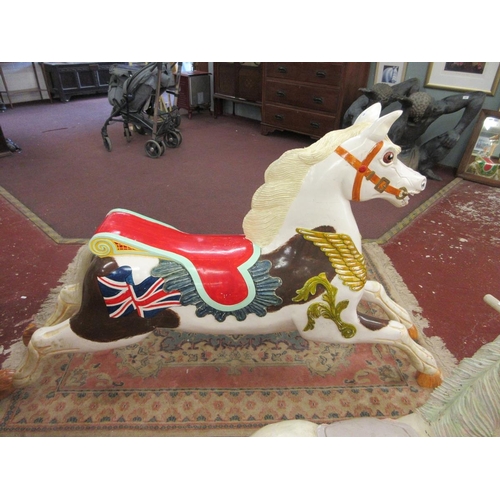 363 - Carved wooden carousel horse painted with inscription - Approx Height 99cm