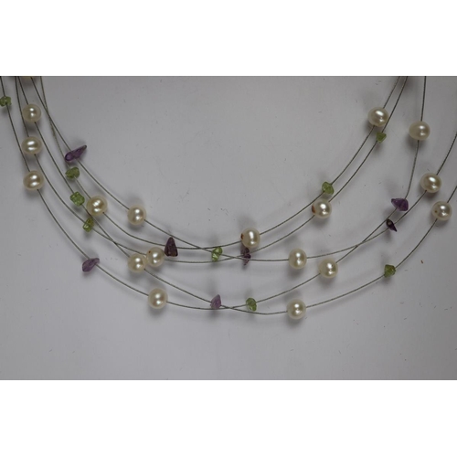 38 - Natural pearl amethyst and peridot necklace