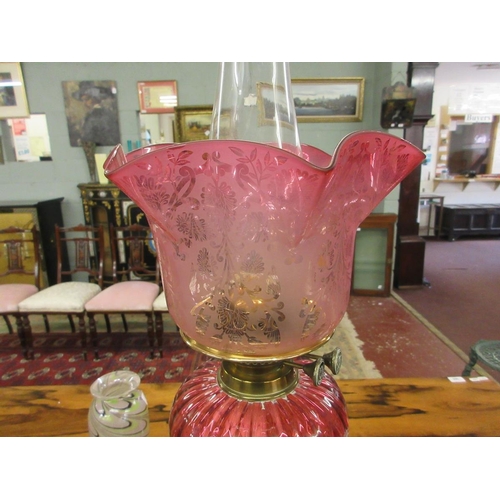 383 - Victorian oil lamp with etched shade