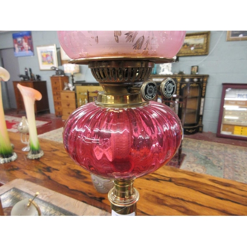 383 - Victorian oil lamp with etched shade