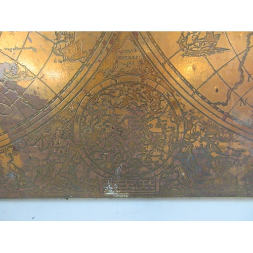 406 - Rare engraved copper vintage world map Henricus - Approx image size 117cm x 66cm