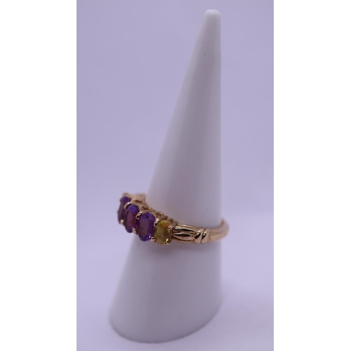 43 - 9ct gold amethyst and yellow sapphire set ring with COA - Size N