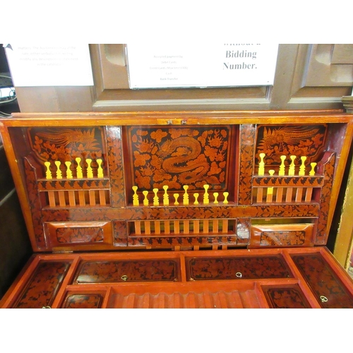 438 - Chinese opium chest with fully fitted interior together with working key bell mechanism and key - Ap... 